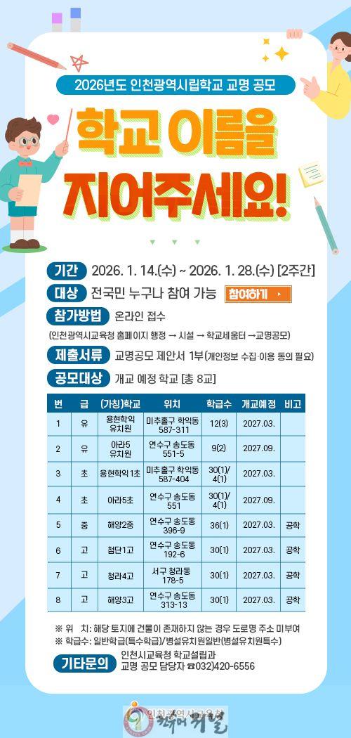 2. 인천광역시교육청, 신설학교 8교 명칭 공모… 14일부터 2주간 접수.jpg