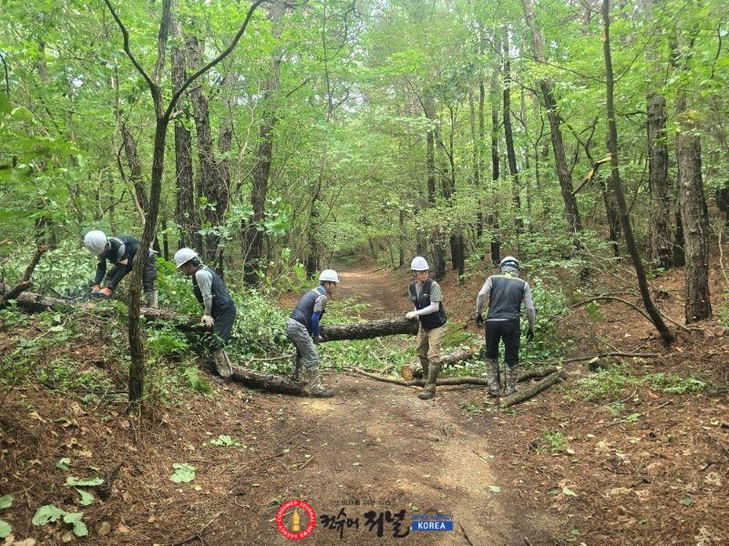 2-1. 파주시, 본격적인 등산철 앞두고 등산로·산책로 제초 등 환경 정비에 총력_등산로 쓰러진 나무처리 사진 .jpg