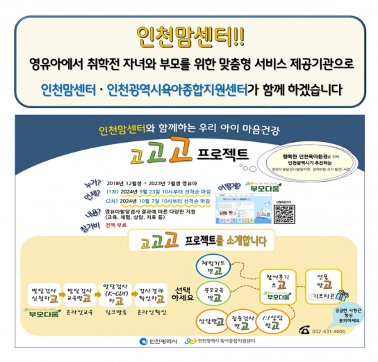 인천시, 우리 아이 발달 특성이 궁금하다면 인천맘센터에 신청하면 된다