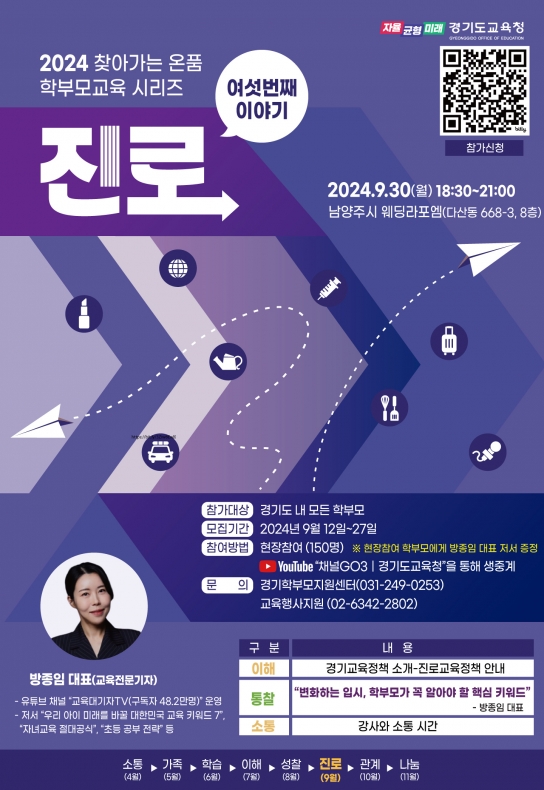 경기도교육청, ‘온품 학부모교육’ 6차 운영 자녀 진로 지도를 위한 학부모 역할 이해