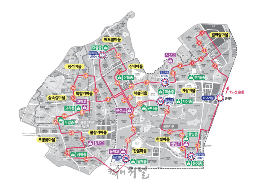 250414_경기도_학생들_등굣길_안전해진다(학생통학_순환버스_운행_노선도(파주_노선_일부)).png
